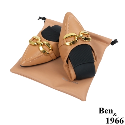 Ben&1966經典舒適牛皮尖頭造型釦飾摺疊鞋-太妃糖棕(2280013)
