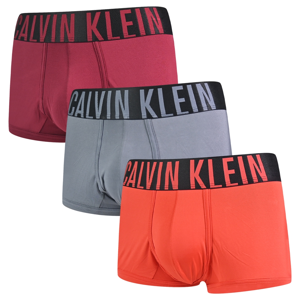 Calvin Klein Intense Power 男內褲 莫代爾超細纖維寬版腰帶 短版合身四角褲/CK內褲-酒紅、灰、橘  三入組
