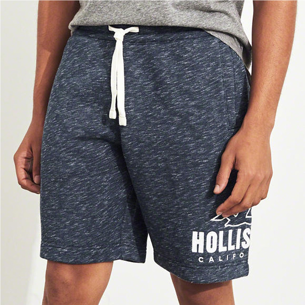 海鷗 Hollister HCO 經典電繡文字海鷗短棉褲-麻花藍色