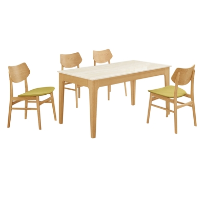 文創集 馬修實木4.7尺雲紋石面餐桌布餐椅組合(一桌四椅組合)-140x80x74cm免組