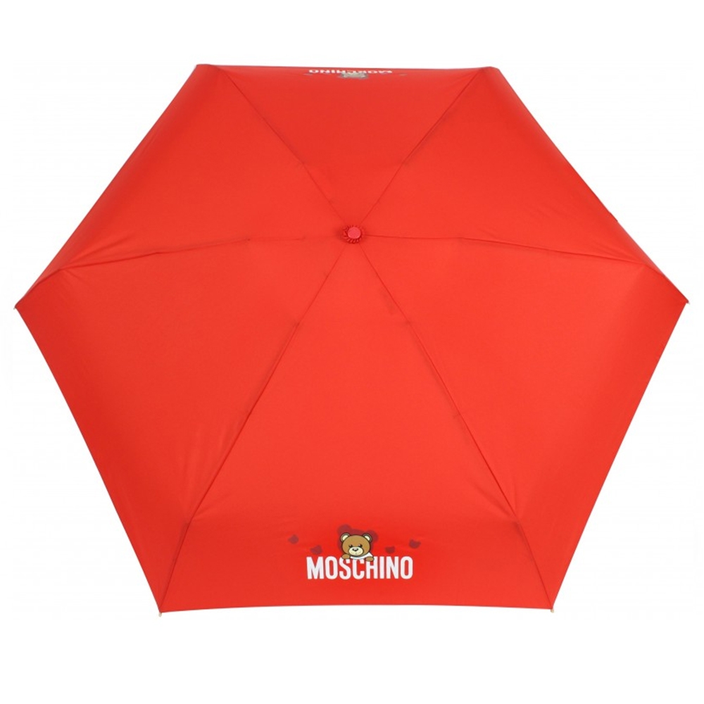 MOSCHINO 經典泰迪熊剪影折疊晴雨傘(附精美收納盒)-紅色