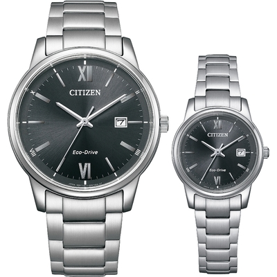 CITIZEN 星辰 光動能情侶手錶 對錶 送禮推薦-銀x黑 BM6978-77E+EW2318-73E