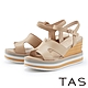TAS 一字簍空牛皮高跟楔型涼鞋 可可 product thumbnail 1