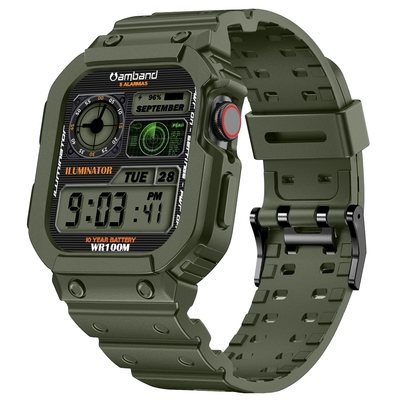 AmBand Apple Watch 專用保護殼-軍綠 TPU 錶帶-42mm/44mm/45mm