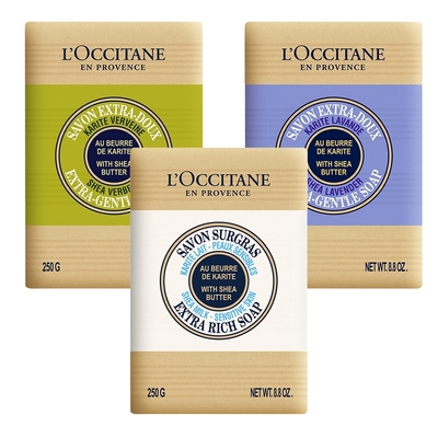 L’OCCITANE歐舒丹 乳油木皂 250g 任選兩入組 (牛奶、馬鞭草、薰衣草)