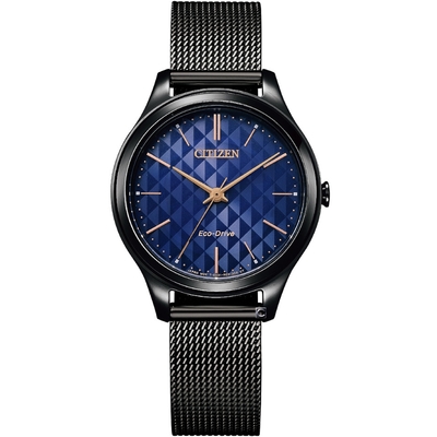 CITIZEN星辰 典雅大方米蘭時尚腕錶(EM0505-88L)黑x藍-32mm