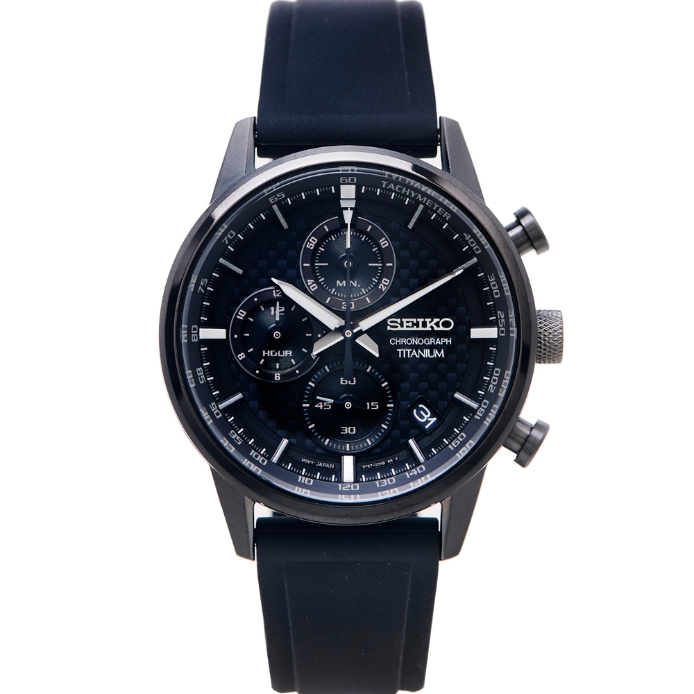 SEIKO 格紋設計三眼計時橡膠材質錶帶手錶(SSB393P1)-黑色面/41mm product image 1