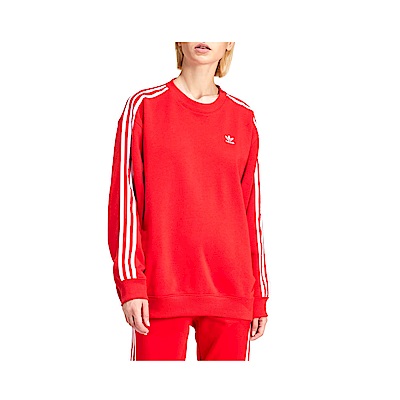 Adidas 3 S Crew OS [IN8487] 女 長袖 上衣 運動 休閒 經典 三葉草 復古 寬鬆 舒適 紅白