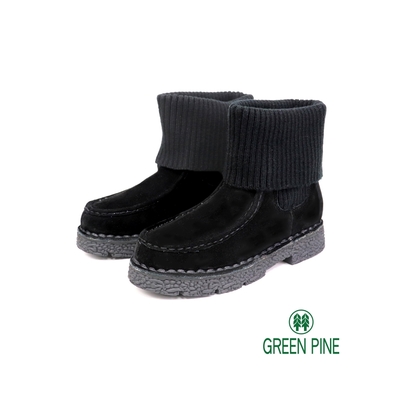 GREEN PINE寒流必穿麂皮時尚毛線筒女短靴黑色(00187086)