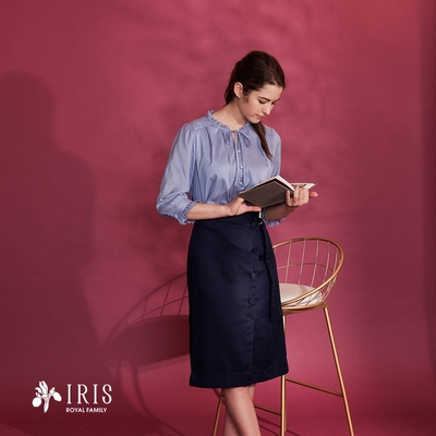 IRIS 不對稱排扣直筒裙-16202