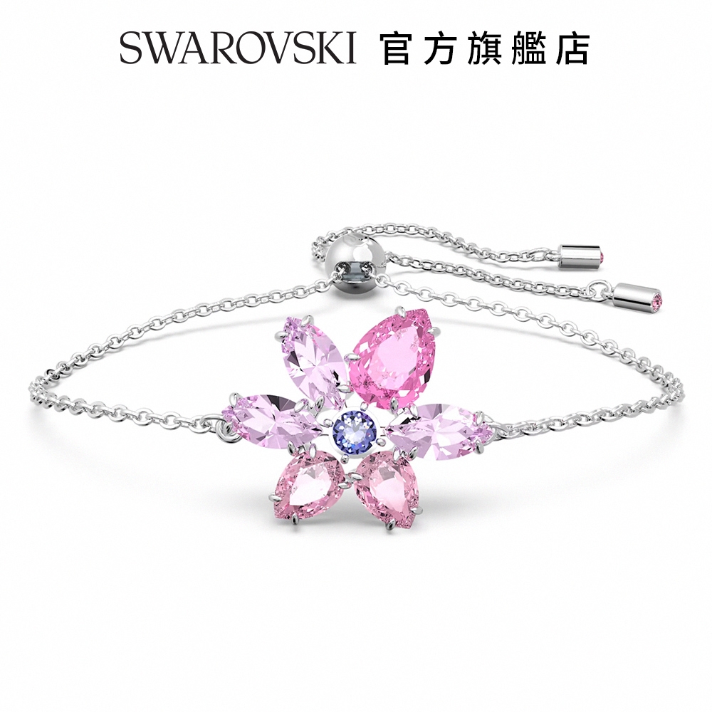 SWAROVSKI 施華洛世奇 Gema 手鏈 混合式切割, 花朵, 粉紅色, 鍍白金色