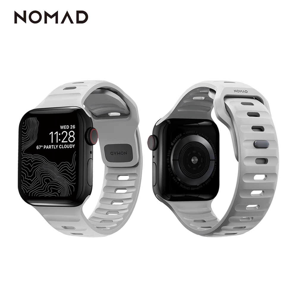 美國NOMAD Apple Watch專用運動風FKM橡膠錶帶-44/42mm-月球灰