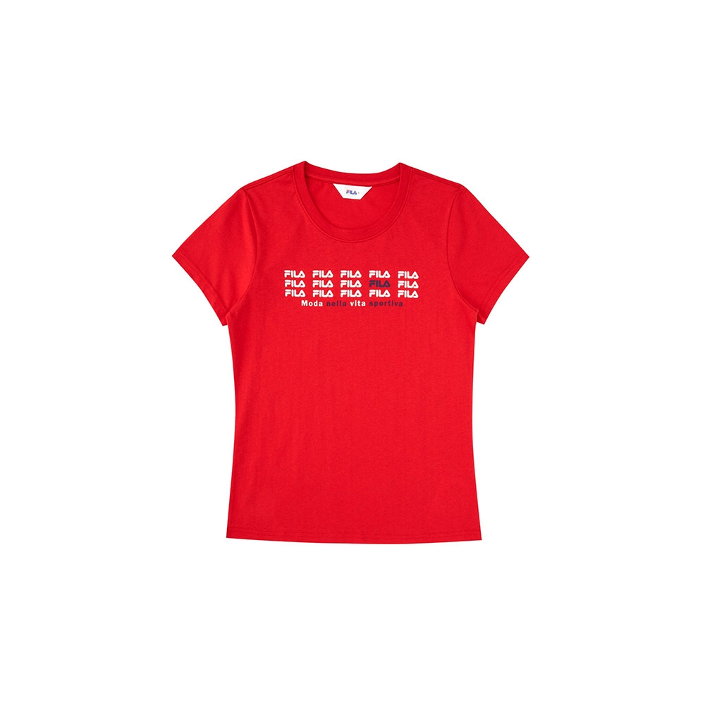 FILA 女短袖圓領T恤-紅色 5TEX-1509-RD