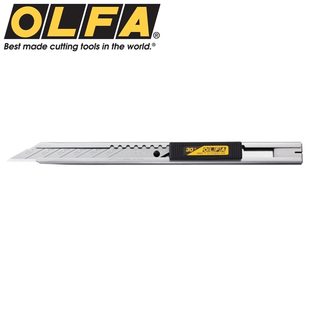 日本OLFA細工刀美工刀SAC-1/VP(全不銹鋼刀柄;30度的銳角刀片)壁紙刀cutter