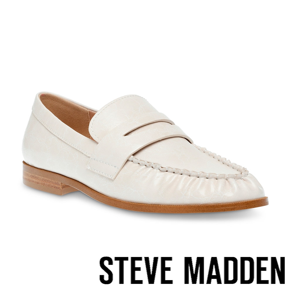 STEVE MADDEN-GALA 抓皺低跟樂福鞋-米白色