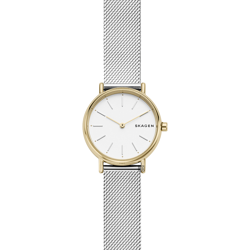 SKAGEN 北歐優雅時尚石英女錶-銀x金框/30mm