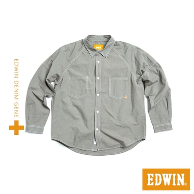 EDWIN 橘標 洗褪工裝長袖襯衫-男-橄欖綠