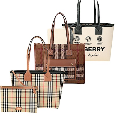 BURBERRY 巴寶莉 Freya/London [官網$59,000] 格紋拼小牛皮托特包-3款可選