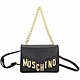 MOSCHINO 迷你款 雙背帶字母吊飾牛皮翻蓋斜背包(黑色) product thumbnail 1