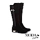 長靴 MODA Luxury 摩登俐落拼接設計金屬釦帶粗跟長靴－麂皮黑 product thumbnail 1