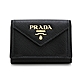 【PRADA 普拉達】經典 金字LOGO外十字紋內平滑信封型三折短夾 (黑1MH021) product thumbnail 1