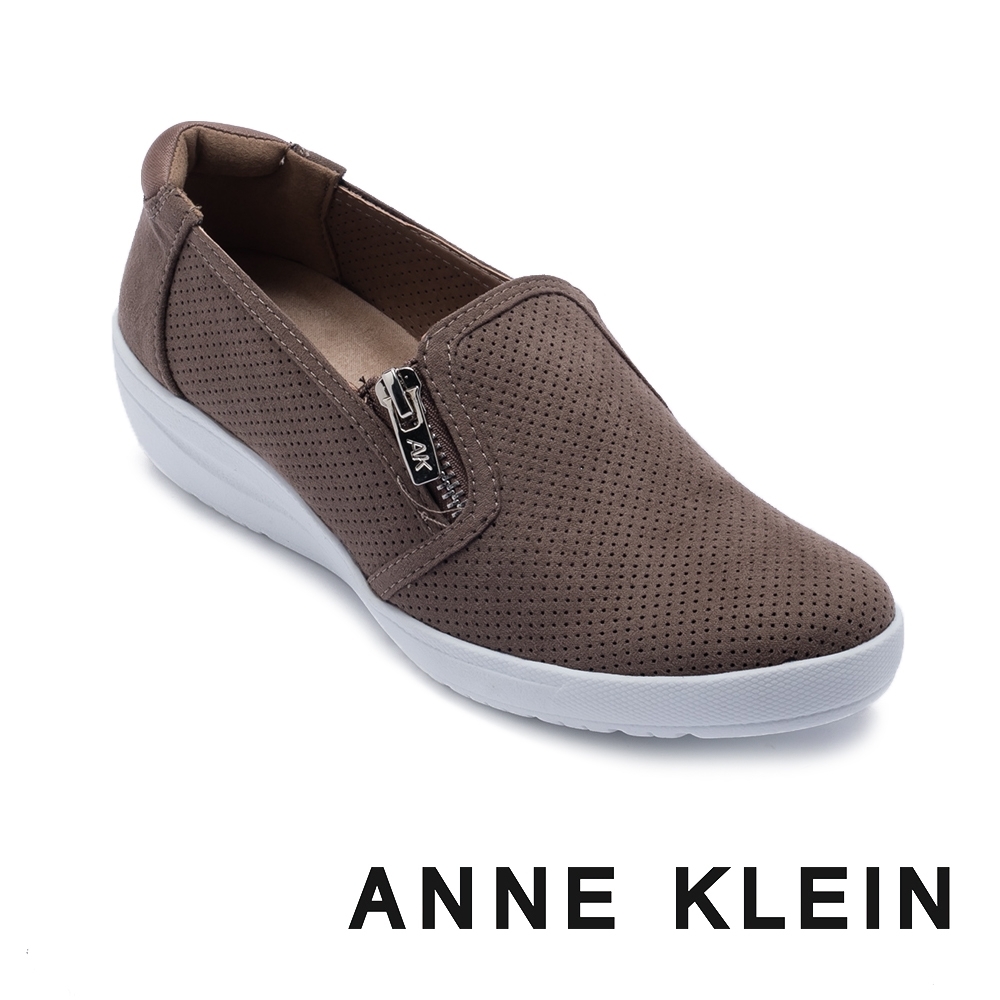 ANNE KLEIN-YALE 輕鬆實穿 素面增高楔型休閒懶人鞋-咖啡