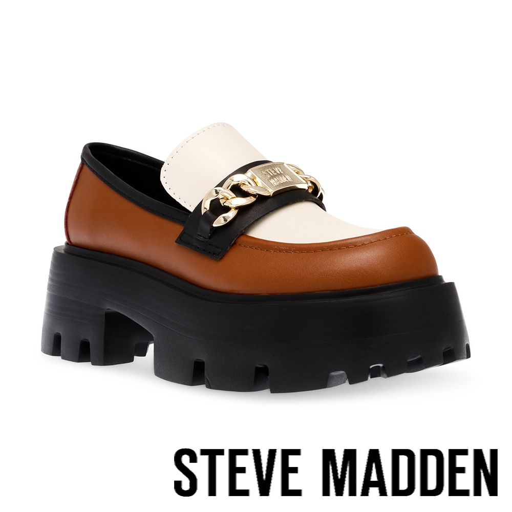 STEVE MADDEN-MOTORIDE 飾扣厚底樂福鞋-米棕色