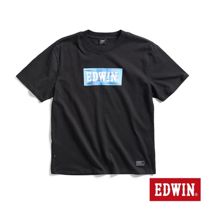 EDWIN EDGE 藍色電光LOGO印花寬版短袖T恤-男-黑色