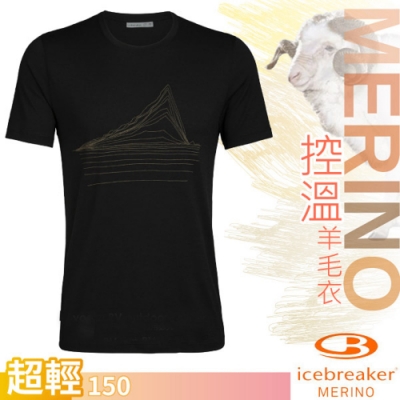 Icebreaker 男款 Tech Lite 美麗諾羊毛 圓領短袖上衣(地熱波動).透氣休閒衫T恤.排汗衣_黑