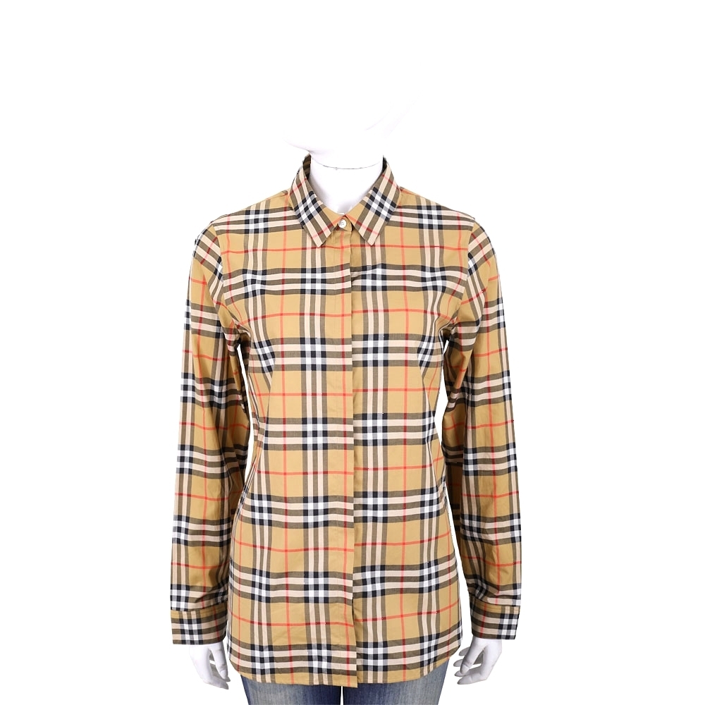 BURBERRY Vintage 格紋棉質寬版襯衫(古典黃)