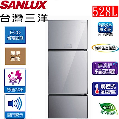 SANLUX台灣三洋 528L 4級變頻3門電冰箱 SR-B528CVG 無邊框采晶玻璃