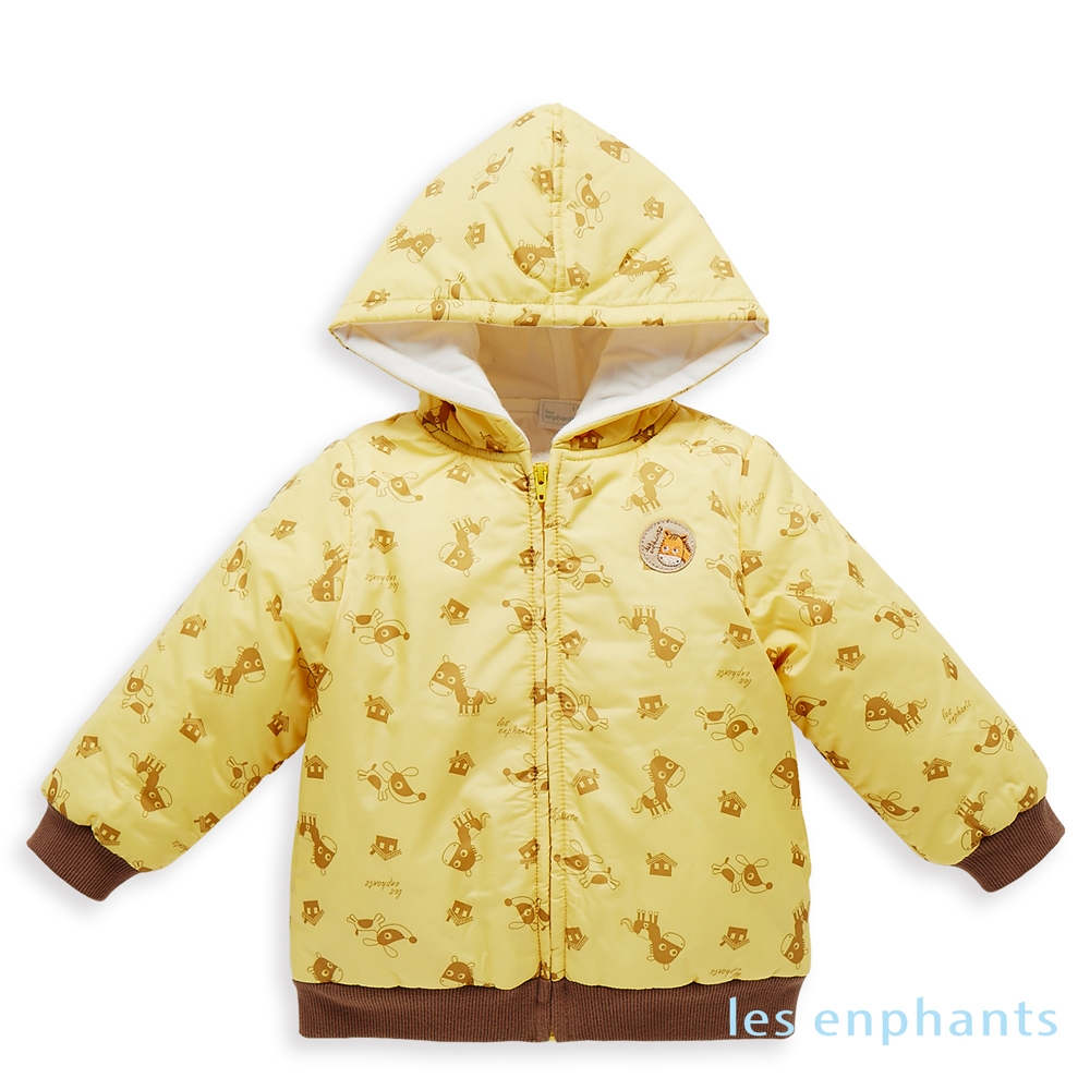 【麗嬰房】les enphants baby 歡樂農場暖呼呼鋪棉連帽外套 (鵝黃色) 12M