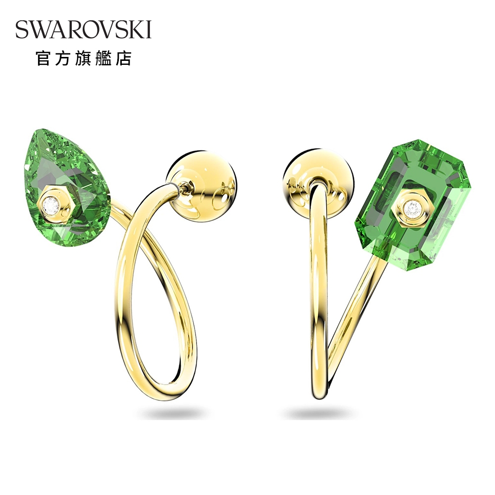 SWAROVSKI 施華洛世奇 Numina 穿孔耳環非對稱, 綠色, 鍍金色色調