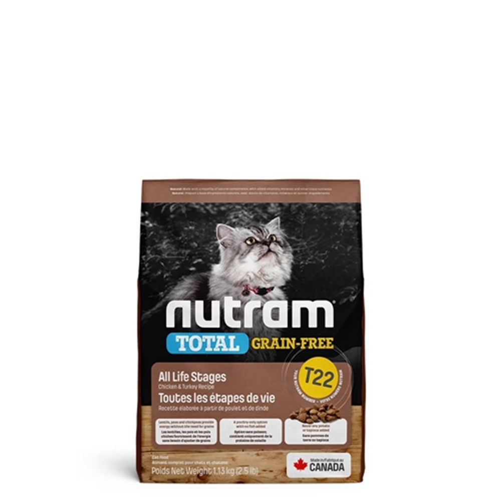 【2入組】加拿大NUTRAM紐頓T22無穀全能系列-火雞+雞肉挑嘴全齡貓 1.13kg(2.5lb) (NU-10279) 購買第二件贈送我有貓*1包