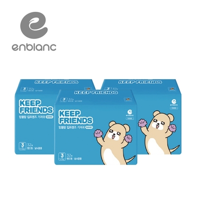 ENBLANC 韓國 超強吸收過夜型 M號片裝紙尿褲 4～8kg 32片x3包