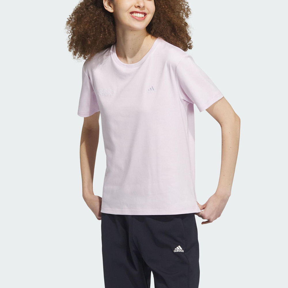 Adidas RCO GFX Tee [IP7098] 女 短袖 上衣 T恤 亞洲版 運動 訓練 兩側開衩 棉質 粉紫