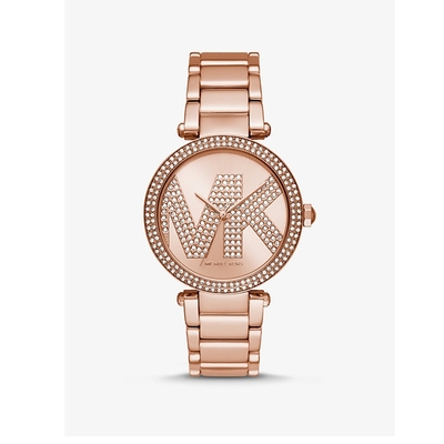 MICHAEL KORS Parker LOGO晶亮女孩玫瑰金色不鏽鋼錶帶MK6660