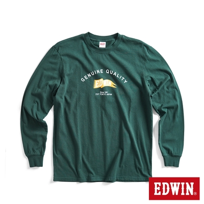 EDWIN 網路獨家 勝利旗幟LOGO長袖T恤-男-墨綠色