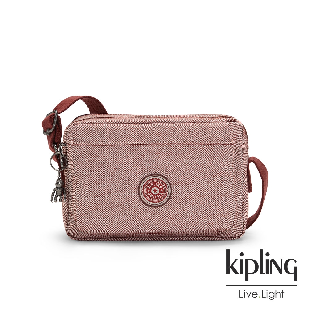 Kipling 蘋果紅佐斜紋設計多層隨身斜背包-ABANU M