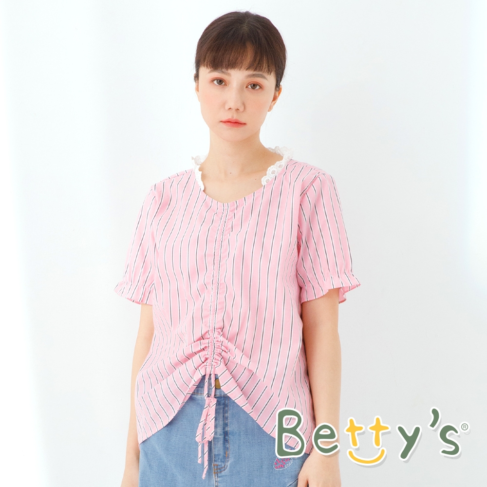 betty’s貝蒂思　花蕾絲領直紋上衣 (粉色)