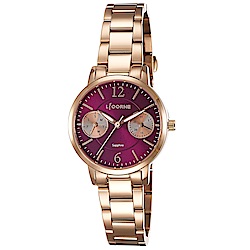 LICORNE 力抗錶 花漾時光雙眼手錶-玫瑰金x紫/30mm