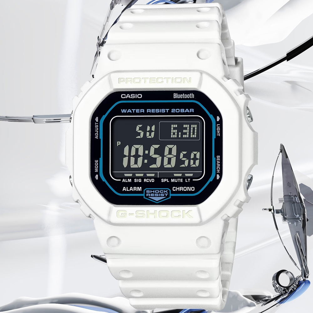 CASIO 卡西歐 G-SHOCK 藍牙連線 科技感電子腕錶 母親節 禮物 48.9*42.8mm / DW-B5600SF-7