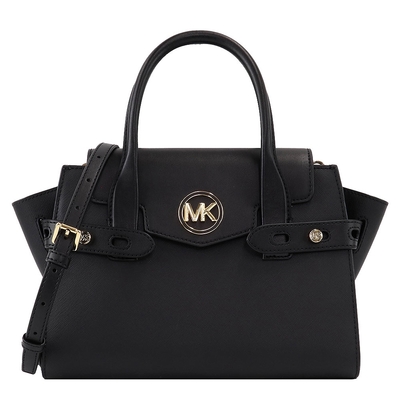 Michael Kors 圓標LOGO質感硬挺皮革手提/斜背兩用包(大/黑)