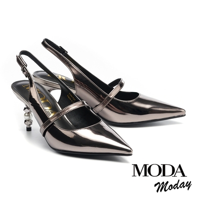 高跟鞋 MODA MODAY 時髦氣勢金屬皮革後繫帶尖頭高跟鞋－銀