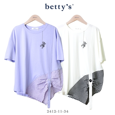 betty’s專櫃款 小熊刺繡格紋拼接T-shirt(共二色)