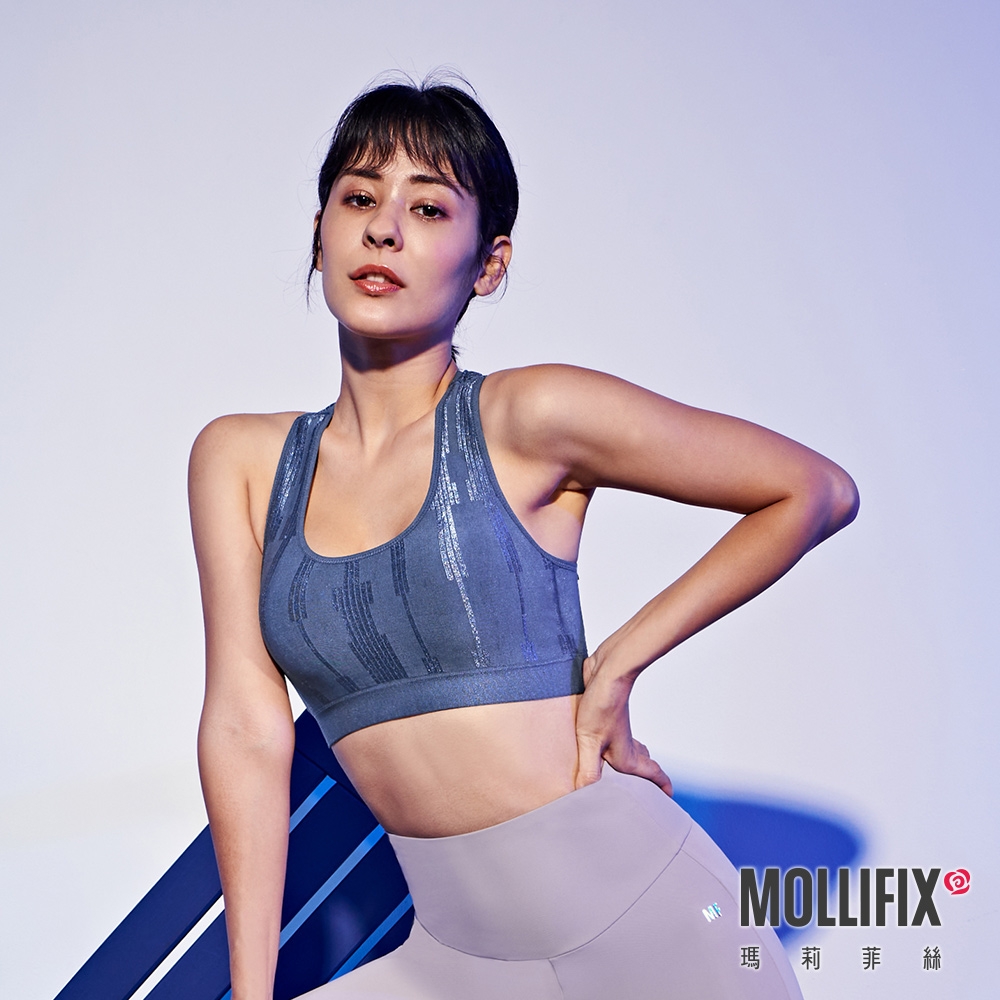 Mollifix 瑪莉菲絲 A++ 微光挖背浮托BRA (暗夜藍)瑜珈服、無鋼圈、開運內衣、暢貨出清