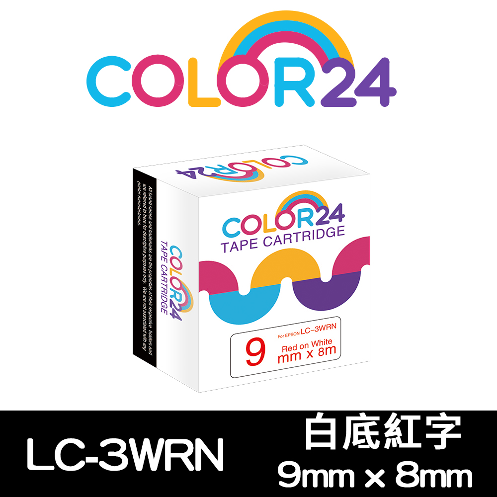 【Color24】 for Epson LK-3WRN / LC-3WRN一般系列白底紅字相容標籤帶(寬度9mm)