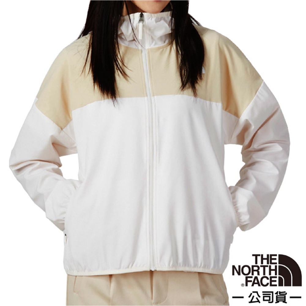 The North Face 女新款 輕薄防潑水透氣抗UV連帽風衣外套(亞洲版型).運動夾克_米白 N