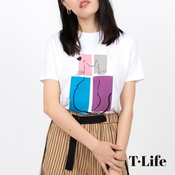 T.Life 童趣爛漫手繪貓咪印花造型T恤(3色)
