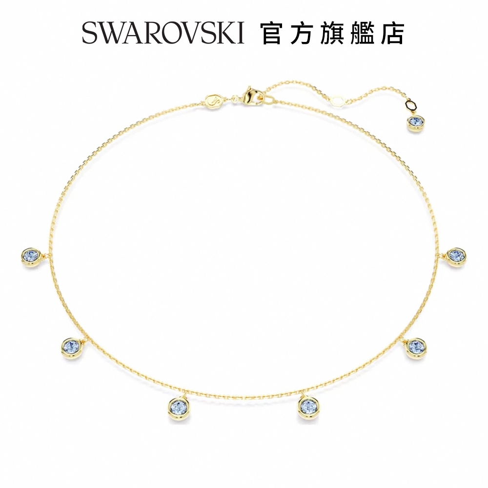 SWAROVSKI 施華洛世奇 Imber 項鏈, 圓形切割, 淺藍色, 鍍金色色調